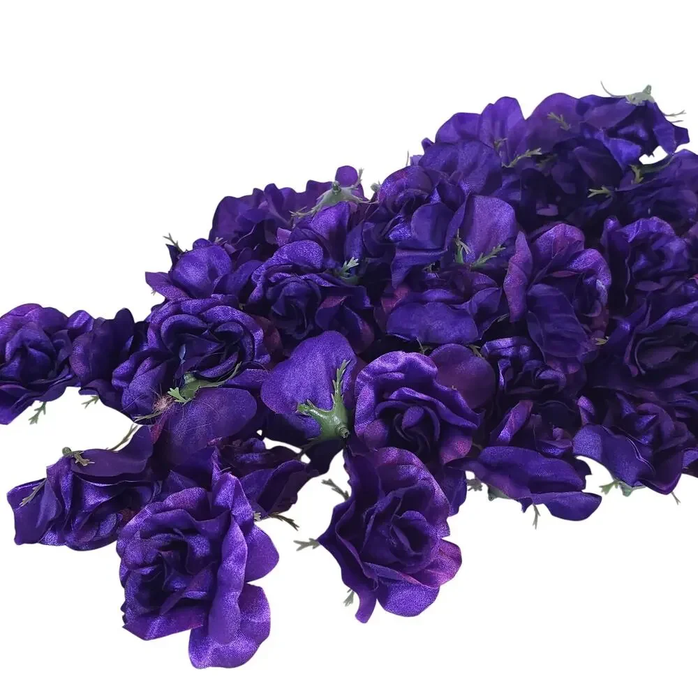 105 Purple Satin Rose Heads Lot Open Roses Buds Stemless Wedding Craft Decor